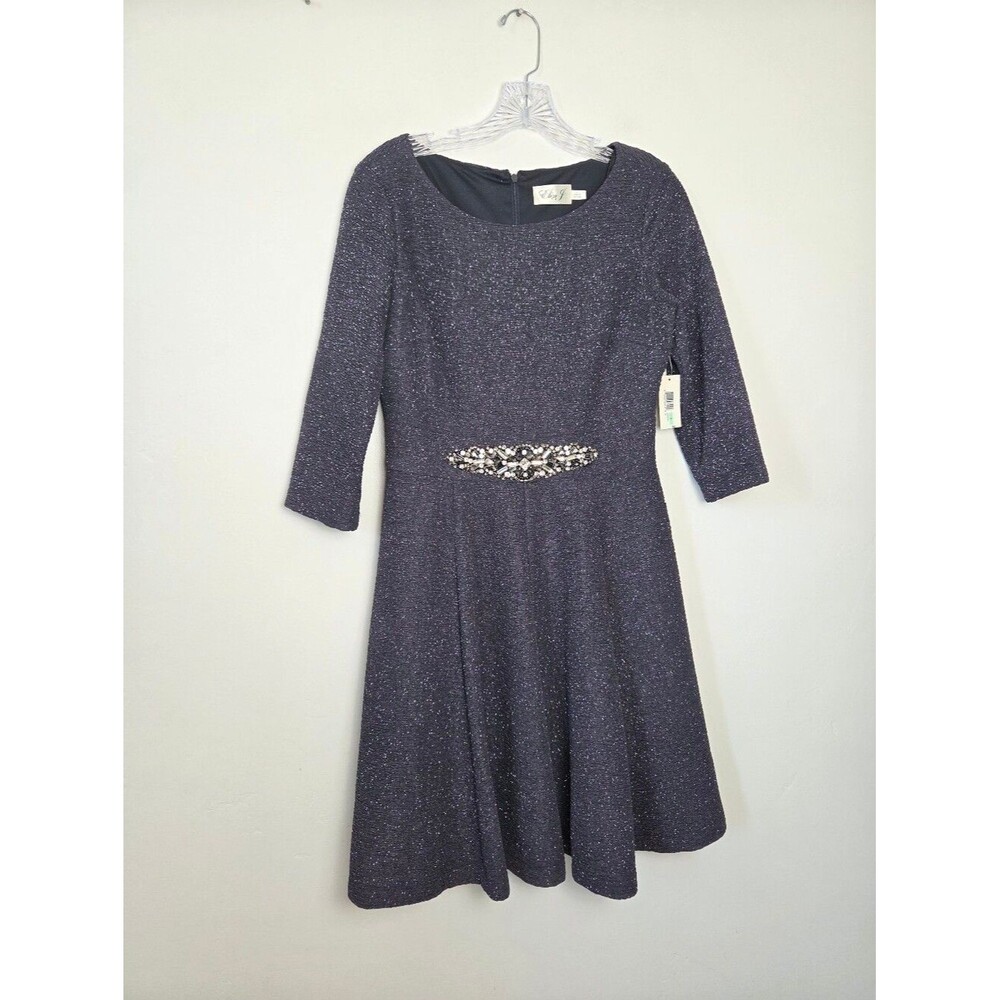 NEW Eliza J Charcoal Gray Glitter Party Dress Formal Cocktail Modest Size 8